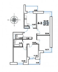 Четырёхкомнатная квартира 107.25 м²