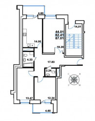 Трёхкомнатная квартира 87.01 м²