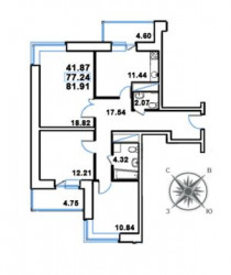 Трёхкомнатная квартира 81.91 м²