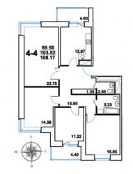 Четырёхкомнатная квартира 108.02 м²