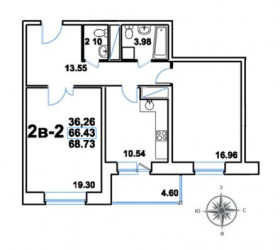 Двухкомнатная квартира 68.73 м²
